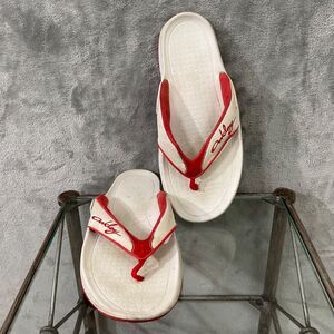 Oakley Old School Thong Flip Flop Sandals women’s 8 W white orange padded uppers